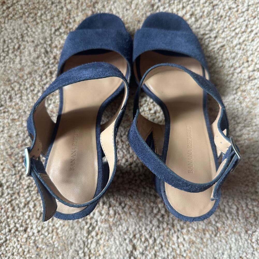 Banana Republic Blue Suede Block Heel Strappy Sandals Womens 6.5 - Picture 3 of 8